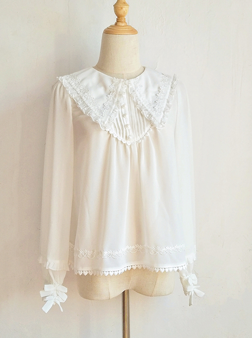 White Chiffon Pointed Collar Classic Lolita Puff Sleeve Long Sleeve Shirt