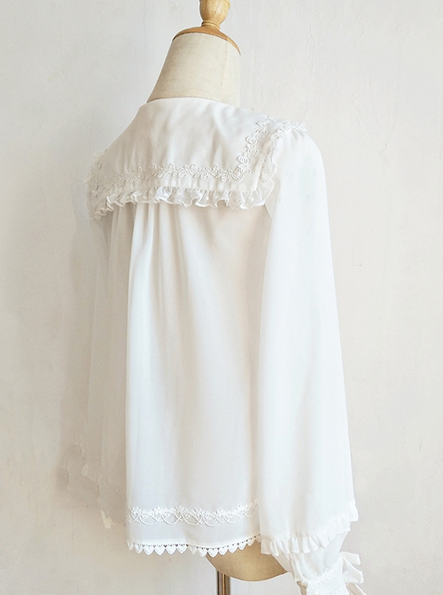 White Chiffon Pointed Collar Classic Lolita Puff Sleeve Long Sleeve Shirt
