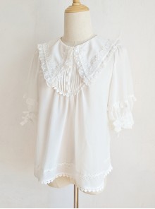 Pointed Collar White Chiffon Sweet Lolita Puff Sleeve Short Sleeve Shirt