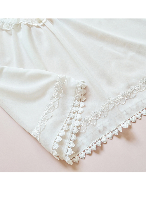Pointed Collar White Chiffon Sweet Lolita Puff Sleeve Short Sleeve Shirt