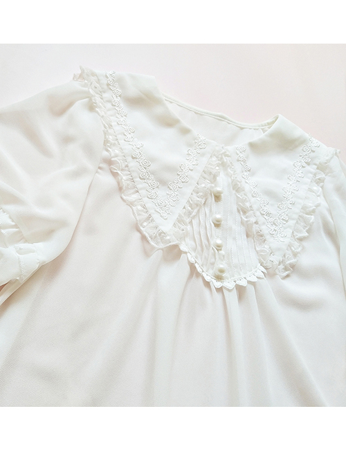 Pointed Collar White Chiffon Sweet Lolita Puff Sleeve Short Sleeve Shirt