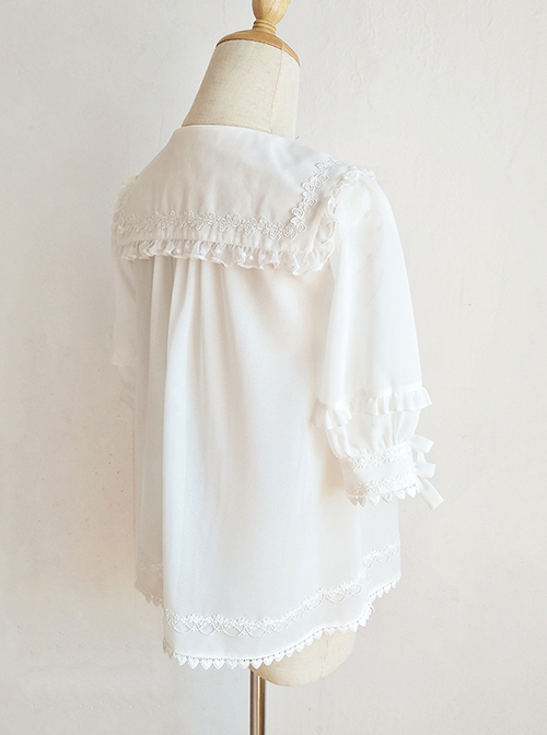 Pointed Collar White Chiffon Sweet Lolita Puff Sleeve Short Sleeve Shirt