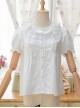 Fog Island Listening Wind Series Sweet Lolita White Cotton Short Sleeve Shirt