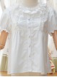 Fog Island Listening Wind Series Sweet Lolita White Cotton Short Sleeve Shirt