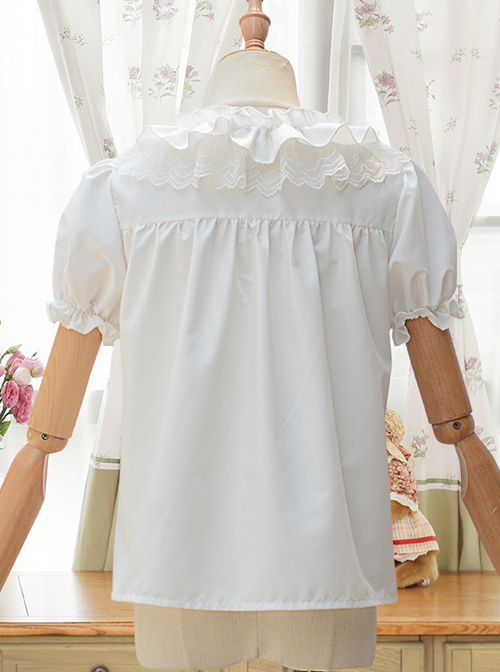 Fog Island Listening Wind Series Sweet Lolita White Cotton Short Sleeve Shirt