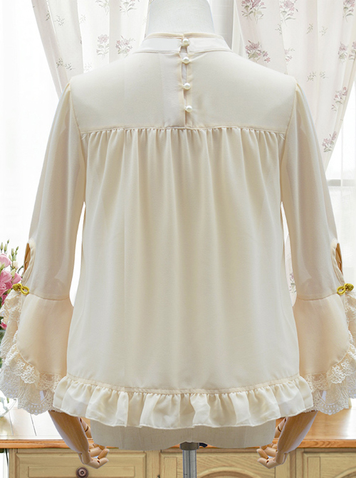 Apricot Chiffon Ruffle Chinese Style Small Stand Collar Classic Lolita Shirt