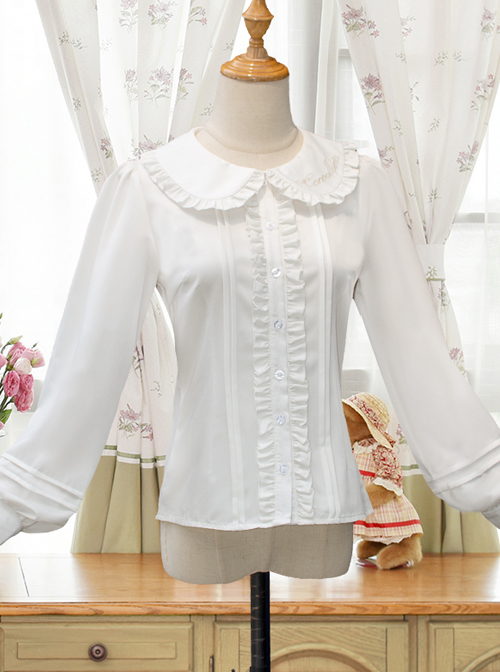 White Doll Collar Embroidery Sweet Lolita Long Lantern Sleeve Shirt