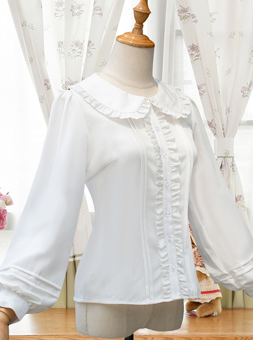 White Doll Collar Embroidery Sweet Lolita Long Lantern Sleeve Shirt