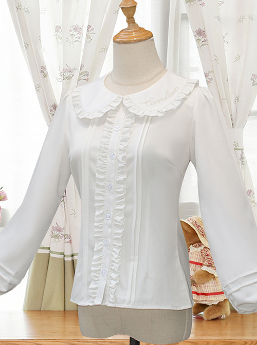 White Doll Collar Embroidery Sweet Lolita Long Lantern Sleeve Shirt