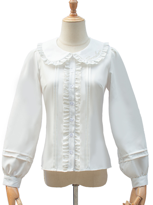 White Doll Collar Embroidery Sweet Lolita Long Lantern Sleeve Shirt