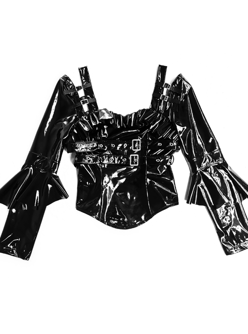 Mechanical Breakdown Series PU Soft Leather Slim Gothic Long Sleeve Shirt