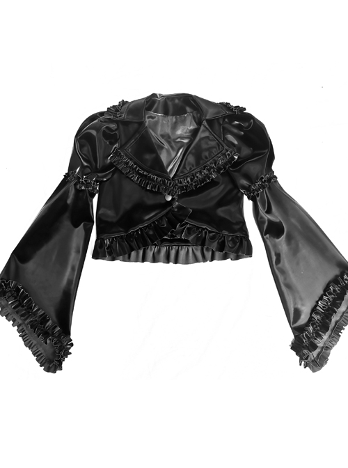 Mechanical Breakdown Series Black Gothic PU Ruffle Short Suit Jacket