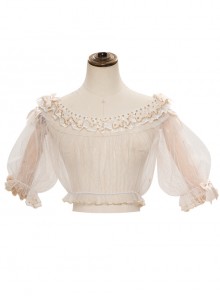 Apricot Chiffon Lace Ruffle Collar Classic Lolita Short Sleeve Shirt