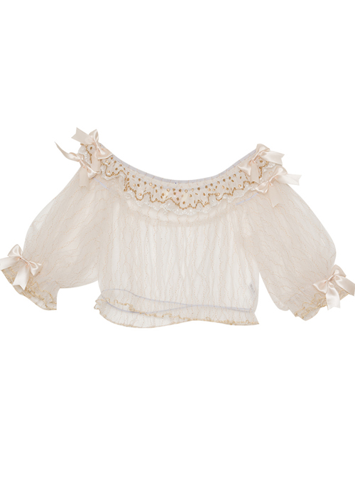 Apricot Chiffon Lace Ruffle Collar Classic Lolita Short Sleeve Shirt