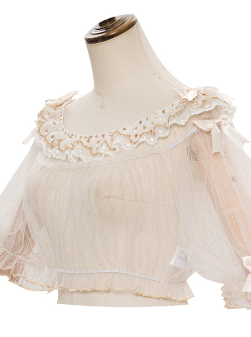 Apricot Chiffon Lace Ruffle Collar Classic Lolita Short Sleeve Shirt