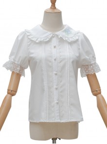 Evening Star Series White Cotton Embroidery Doll Collar Sweet Lolita Short Sleeve Shirt