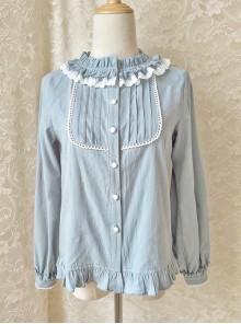 Easy Matching Pure Cotton Ruffle Collar Classic Lolita Long Sleeve Shirt