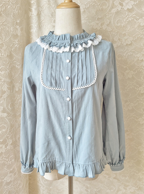 Easy Matching Pure Cotton Ruffle Collar Classic Lolita Long Sleeve Shirt