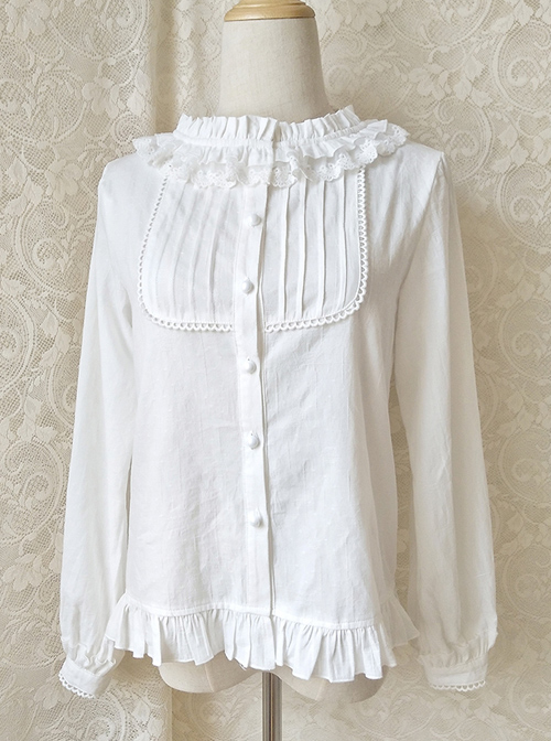 Easy Matching Pure Cotton Ruffle Collar Classic Lolita Long Sleeve Shirt