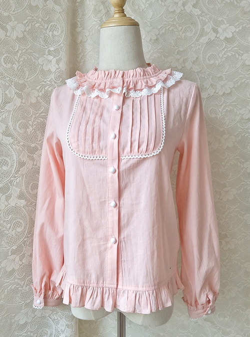 Easy Matching Pure Cotton Ruffle Collar Classic Lolita Long Sleeve Shirt