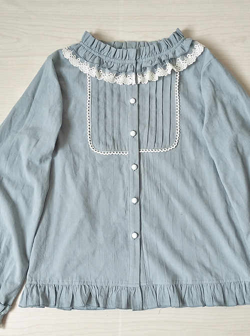 Easy Matching Pure Cotton Ruffle Collar Classic Lolita Long Sleeve Shirt