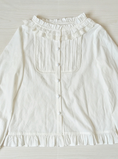 Easy Matching Pure Cotton Ruffle Collar Classic Lolita Long Sleeve Shirt