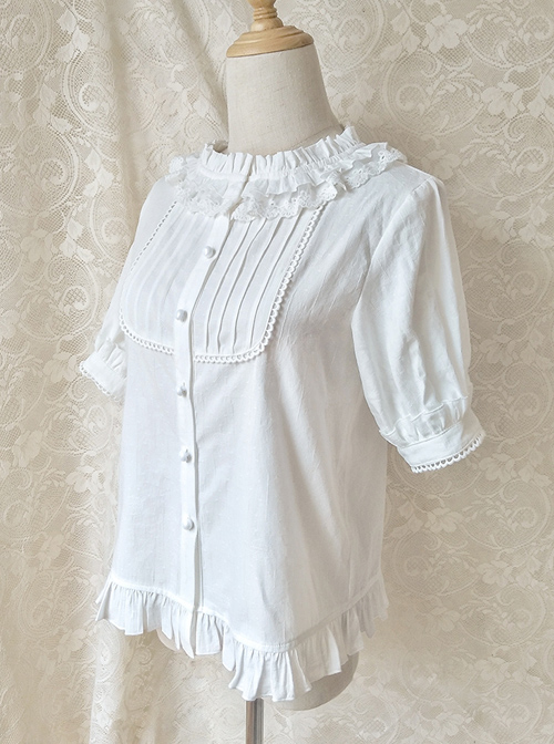 Cotton Ruffle Collar Pure Color Classic Lolita Easy Matching Short Sleeve Shirt