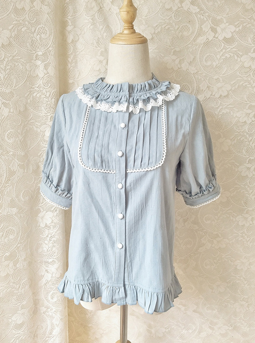 Cotton Ruffle Collar Pure Color Classic Lolita Easy Matching Short Sleeve Shirt