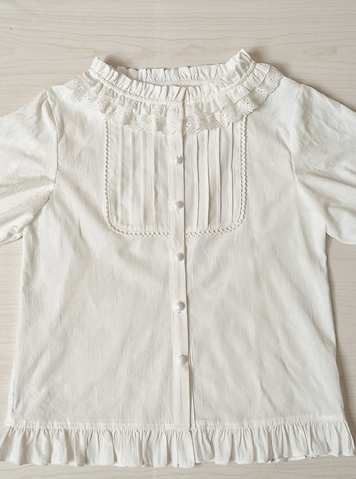 Cotton Ruffle Collar Pure Color Classic Lolita Easy Matching Short Sleeve Shirt