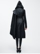 Steam Punk Gothic Palace Style Black Stand Collar Medium Length Hooded Coat For Women