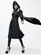 Steam Punk Gothic Palace Style Black Stand Collar Medium Length Hooded Coat For Women