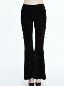 Steam Punk Gothic Ribbons Retro Dark Feather Pattern Flare Trousers For Women
