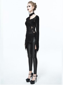 Steam Punk Gothic Doing Old Slim Fit Hollow Out Backless Long Sleeve T-shirt For Women