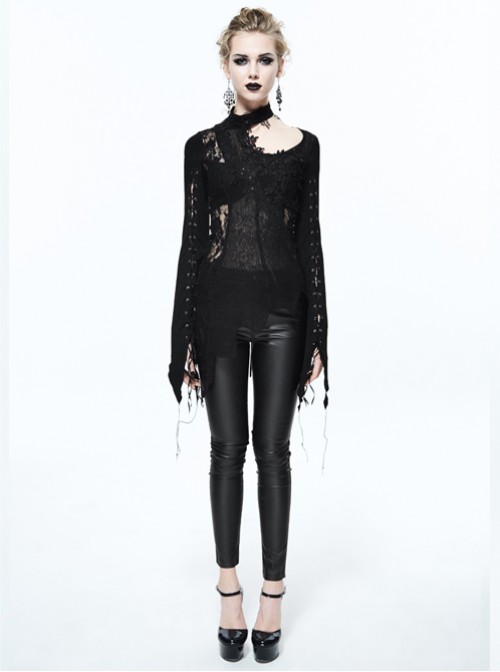 Steam Punk Gothic Doing Old Slim Fit Hollow Out Backless Long Sleeve T-shirt For Women
