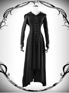 Punk Gothic Nobleman Priestess Irregular Lower Hem Hooded Dress