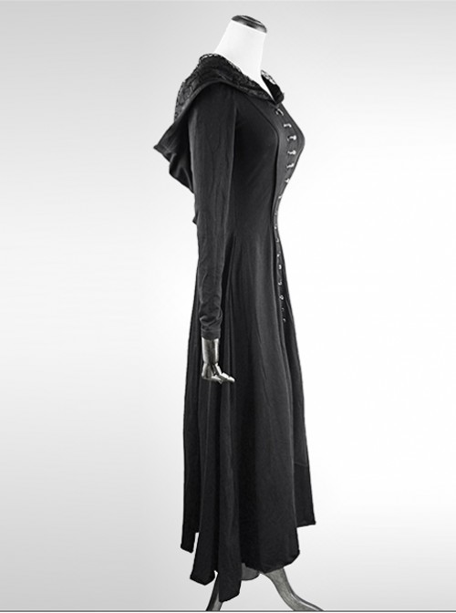 Punk Gothic Nobleman Priestess Irregular Lower Hem Hooded Dress