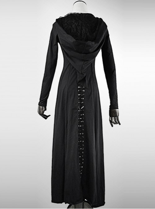 Punk Gothic Nobleman Priestess Irregular Lower Hem Hooded Dress