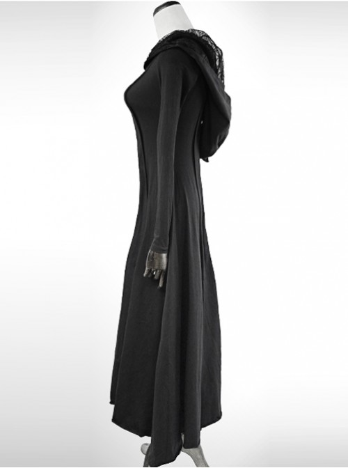 Punk Gothic Nobleman Priestess Irregular Lower Hem Hooded Dress