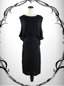 Black Cotton-linen Slim Fit Medium Length Sleeveless Dress Dress