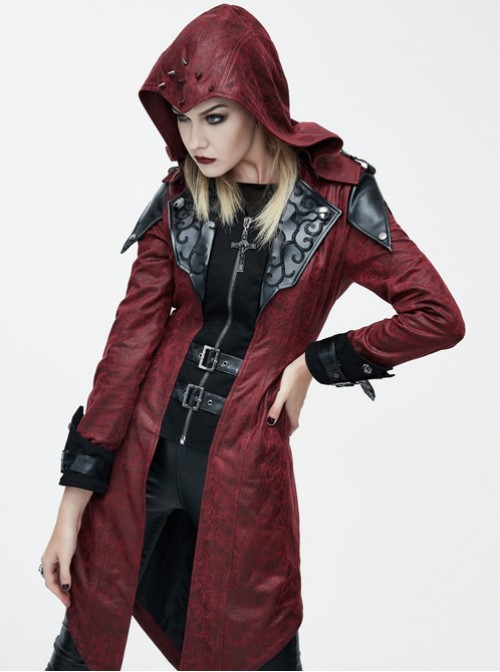 Steam Punk Gothic Vampire Priest Stand Collar Long Windbreaker For Women