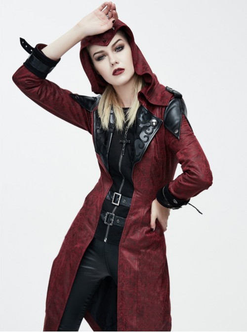 Steam Punk Gothic Vampire Priest Stand Collar Long Windbreaker For Women