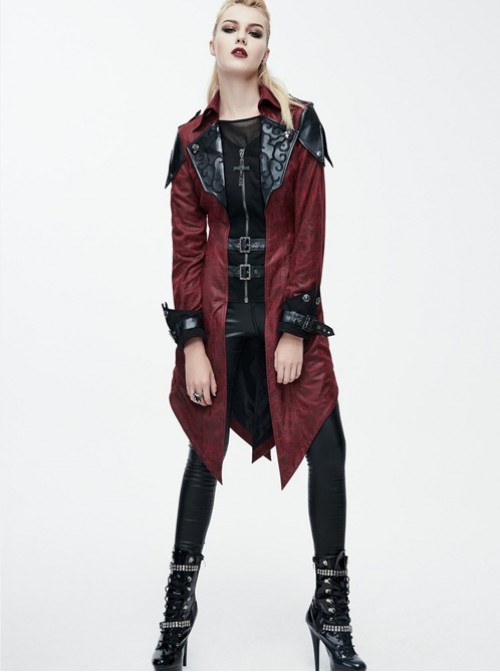 Steam Punk Gothic Vampire Priest Stand Collar Long Windbreaker For Women