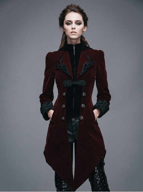 Steam Punk Gothic Medium Length Slim Fit Women's Velveteen Tuxedo