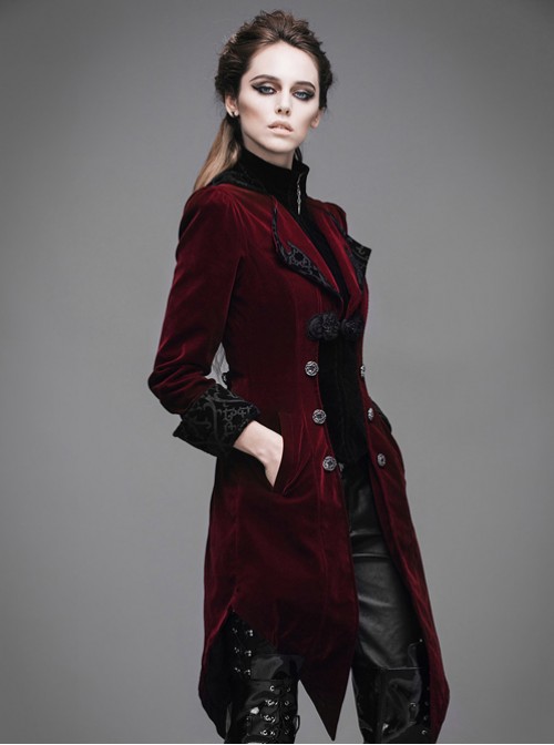 Steam Punk Gothic Medium Length Slim Fit Women's Velveteen Tuxedo