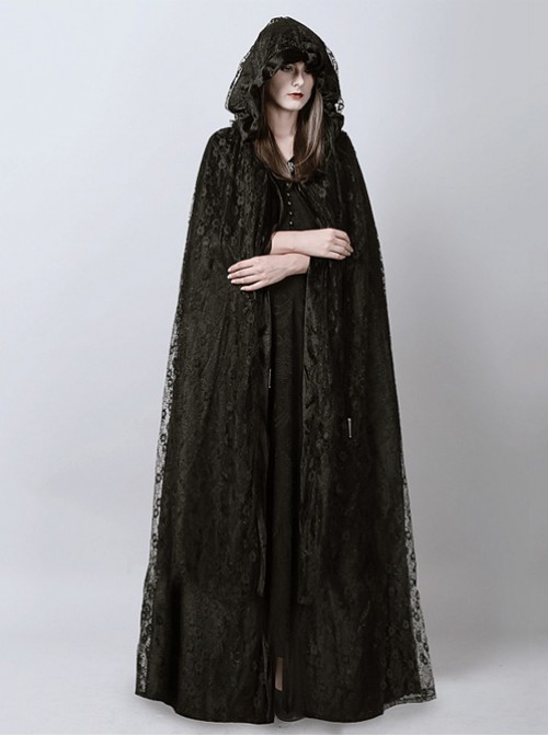 Steam Punk Gothic Dark Mystical Sacrifice Black Lace Women's Long Cloak