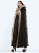 Steam Punk Gothic Dark Mystical Sacrifice Fur Collar Black Lace Women's Long Cloak