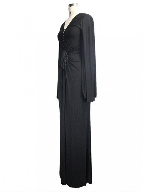 Palace Style Gothic Nobleman Black Deep V Collar High Waist Dress