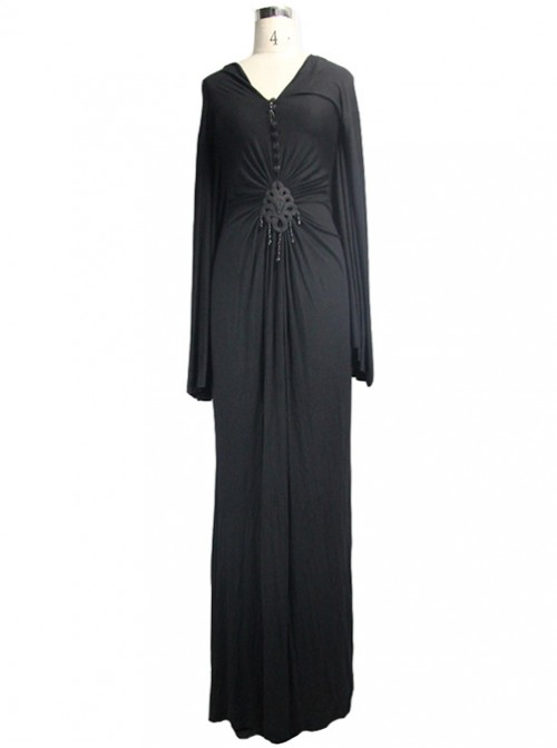 Palace Style Gothic Nobleman Black Deep V Collar High Waist Dress