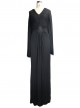 Palace Style Gothic Nobleman Black Deep V Collar High Waist Dress