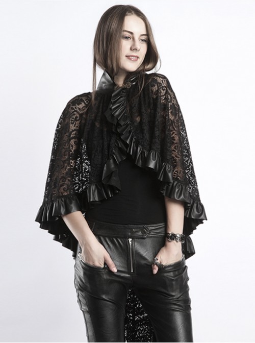 Punk Gothic Style Black Lace Stand Collar Women's Shawl